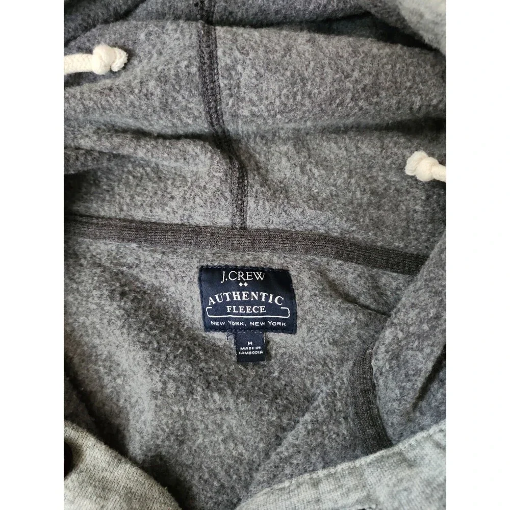 J. Crew Hoodie Mens Medium Authentic Fleece Gray Casual 4 Button Cotton Blend